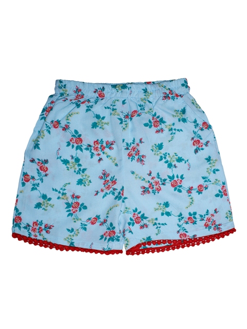 KiddoPanti Girls Blue Printed Regular Fit Regular Shorts