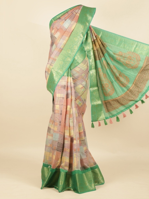 Pothys Multicoloured Checked Jute Silk Saree, Multi
