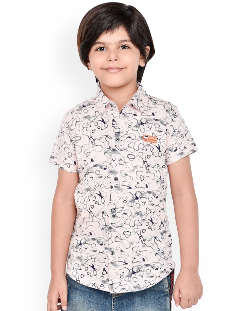 ORANGE PUMPKKIN Boys Pink Slim Fit Printed Casual Shirt