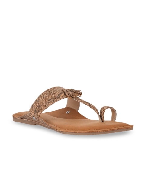 SKO Women Brown Leather One Toe Flats