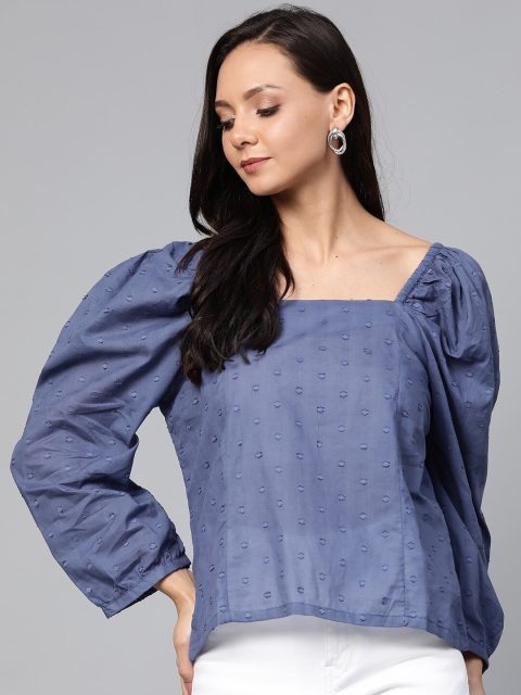 plusS Women Blue Self Design Top