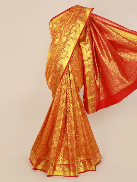 Pothys Orange & Gold-Toned Pure Silk Woven Design Kanjeevaram Saree with Zari Border
Pothys Orange & Gold-Toned Pure Silk Woven Design Kanjeevaram Saree with Zari Border