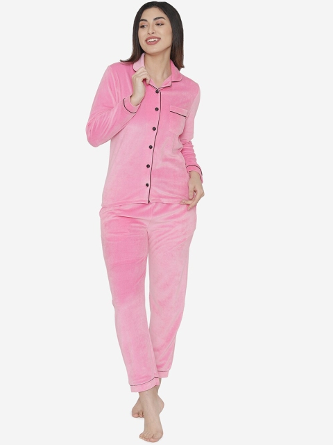 Fluffalump Women Pink Solid Night Suit