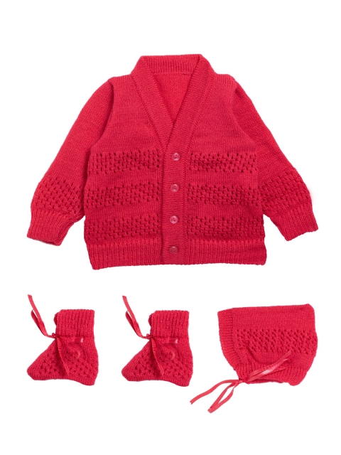 Little Angels Unisex Kids Fuchsia Self Design Cardigan Sweater