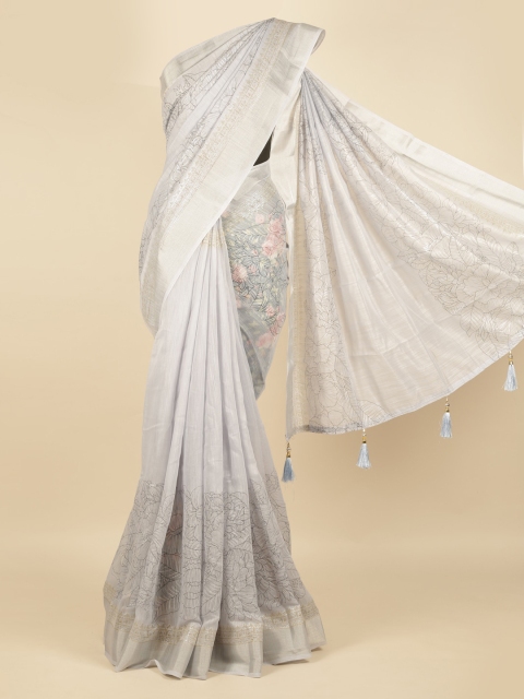 Pothys Grey Printed Linen Blend Saree