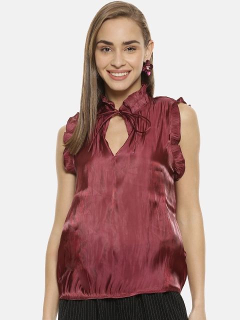 Campus Sutra Women Maroon Solid Top
