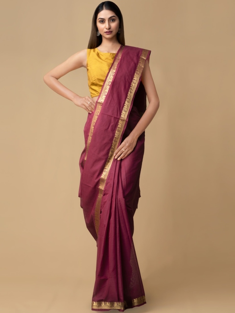 Unnati Silks Burgundy Pure Cotton Solid Venkatgiri Saree