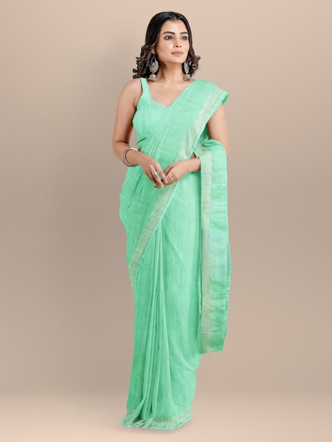 BharatSthali Sea Green Pure Cotton Solid Mangalagiri Saree