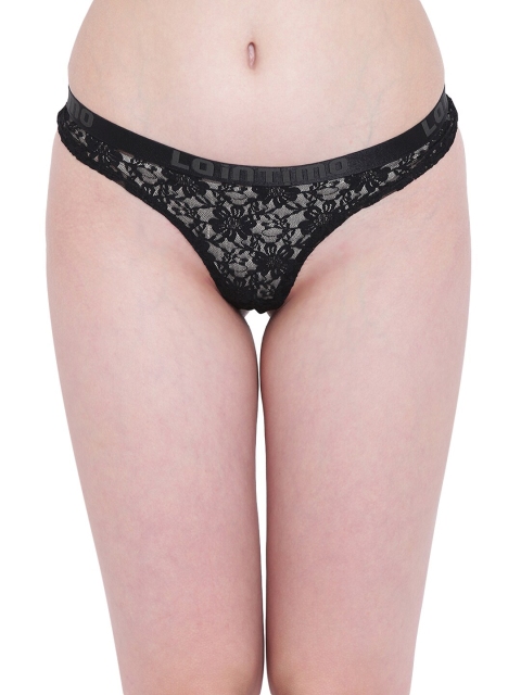 La Intimo Women Black Self Design Thongs LIFPTH01BK0