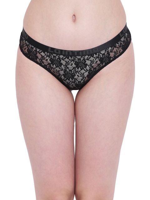 La Intimo Women Black Self Design Bikini Briefs LIFPBR01BK0