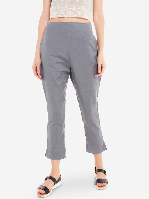 Desi Weavess Women Grey Regular Fit Solid Regular Trousers