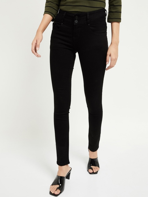 max Women Black Skinny Fit High-Rise Clean Look Stretchable Jeans