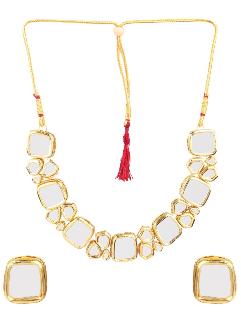 Fabstreet Gold-Plated & White Kundan Studded Jewellery Set