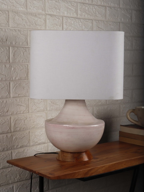 Grated Ginger Pink & White Solid Bedside Lamp with Shade