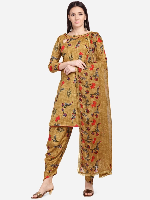 SHAVYA Brown & Red Cotton Blend Unstitched Dress Material