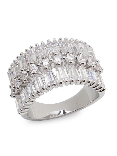 shaze Silver-Toned White CZ-Studded Shine Bright Finger Ring