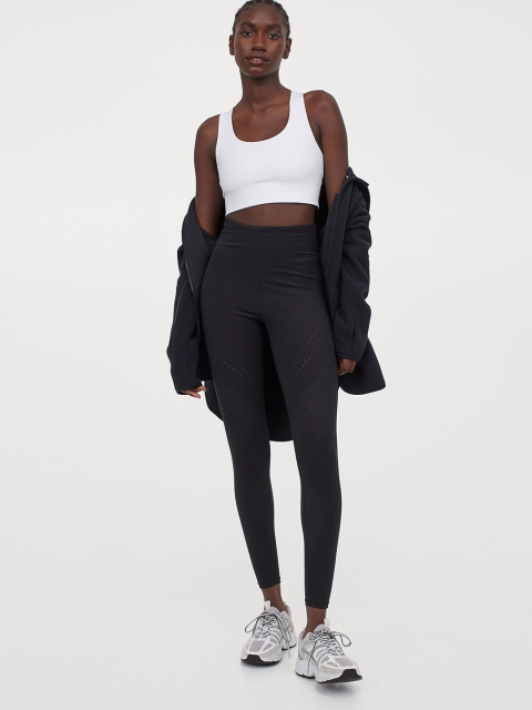 H&M Women Black Solid FitSense Shaping Sustainable Tights