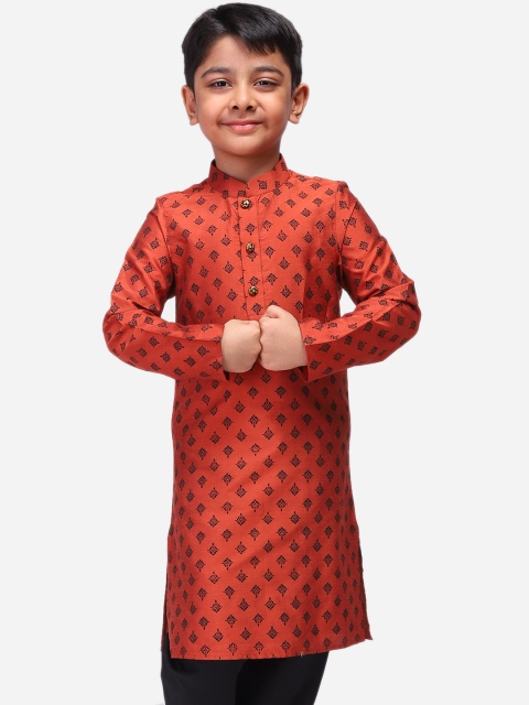 NAMASKAR Boys Rust Printed Straight Kurta