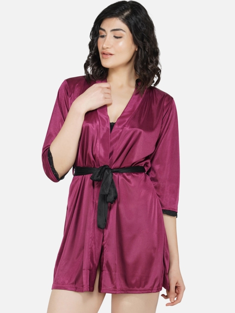 PHWOAR Women Burgundy Solid Robe