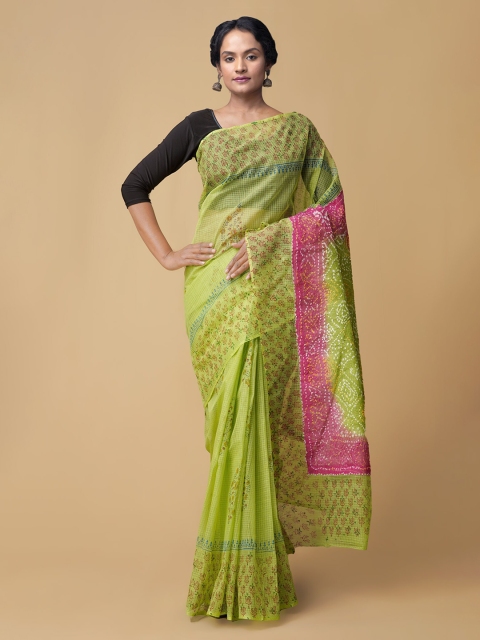 Unnati Silks Green Pure Cotton Printed Bandhani Saree