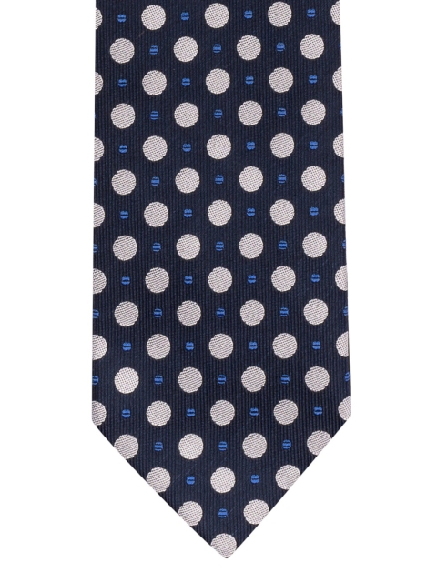 The Tie Hub Navy Blue & White Woven Design Reversible Broad Tie