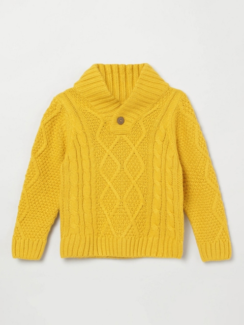 max Boys Yellow Self Design Pullover Sweater
