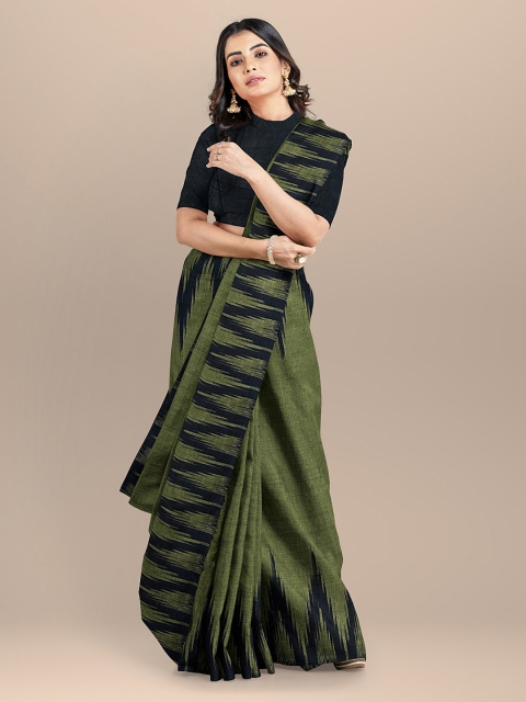 BharatSthali Green & Black Pure Cotton Printed Sambalpuri Saree