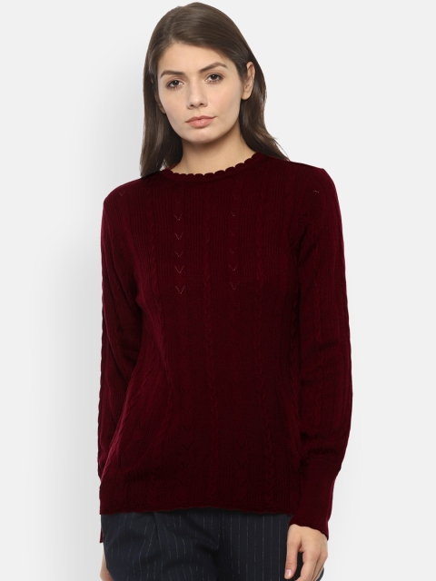Van Heusen Woman Women Maroon Ribbed Pullover Sweater