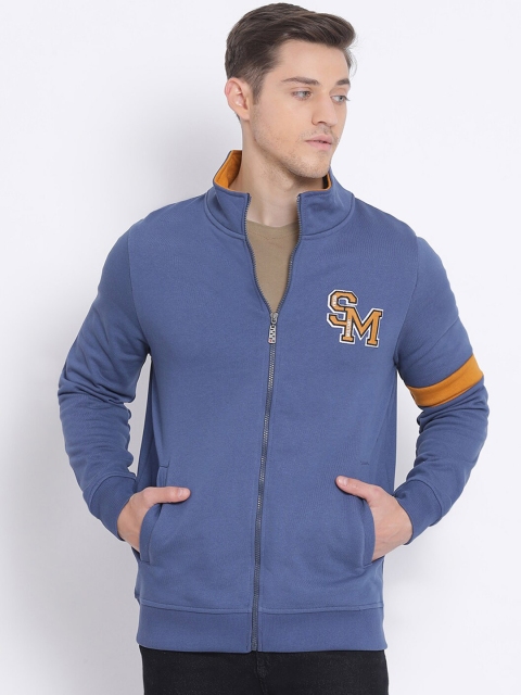 SWISS MILITARY Men Blue Solid Cotton Sweatshirt