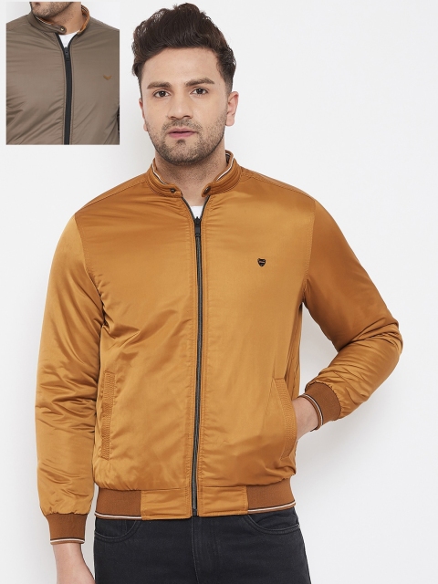 Okane Men Brown Solid Reversible Bomber Jacket