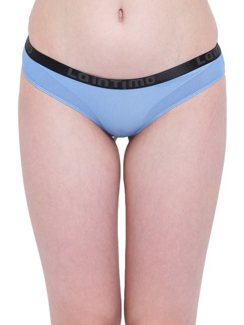 La Intimo Women Blue Solid Sheer Bikini Briefs LIFPBS02BK0