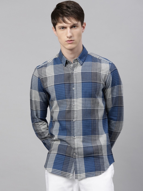 RARE RABBIT Men Blue & Grey Checked Casual Shirt