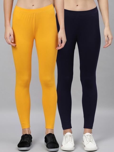 Kryptic Women Pack Of 2 Solid Ankle-Length Leggings, Navy blue