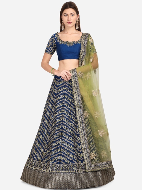 NAKKASHI Blue & Gold-Toned Embroidered Semi-Stitched Lehenga & Unstitched Blouse with Dupatta
NAKKASHI Blue & Gold-Toned Embroidered Semi-Stitched Lehenga & Unstitched Blouse with Dupatta