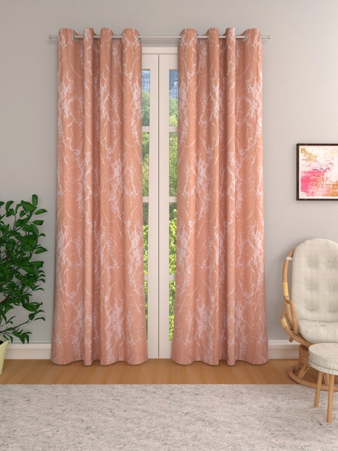 Aura Peach-Coloured & Cream-Coloured Set of 2 Room Darkening Door Curtains
