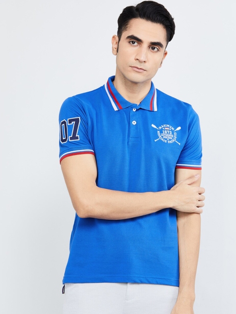 max Men Blue Solid Polo Collar T-shirt