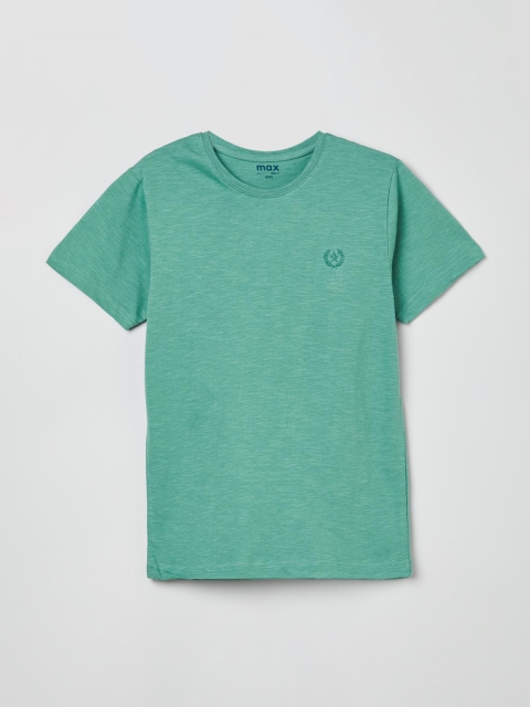 max Boys Green Solid Round Neck T-shirt