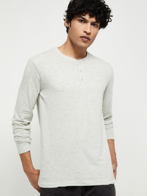 max Men Grey Melange Solid Henley Neck Cotton T-shirt