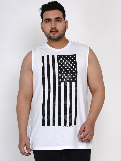 Santonio Men White Striped Round Neck Cotton T-shirt