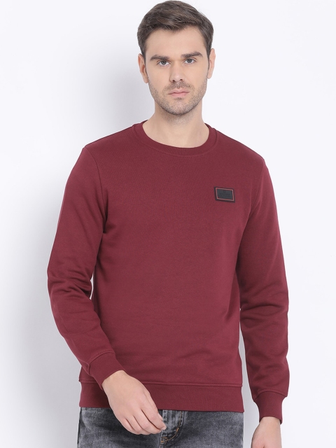 SWISS MILITARY Men Maroon Solid Sweatshirt