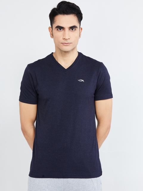 max Men Navy Blue Solid V-Neck T-shirt