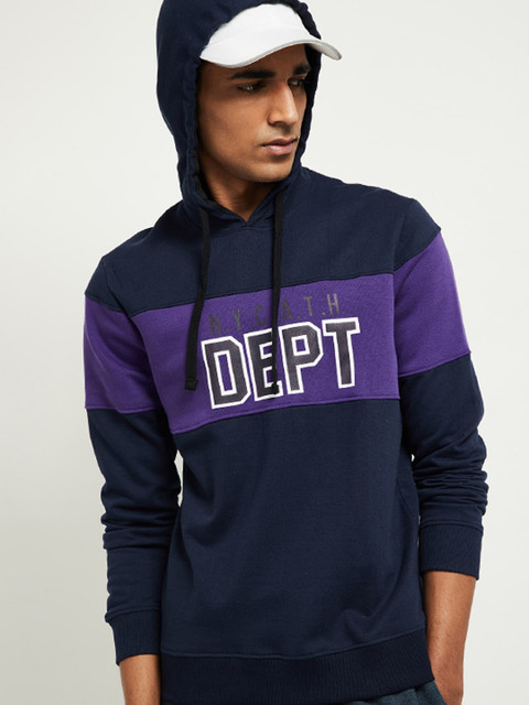 max Men Blue Printed Hooded Sweatshirt 
max Men Blue Printed Hooded Sweatshirt