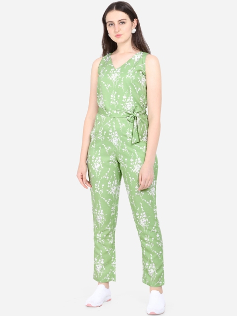 Yuvraah Women Lime Green & White Printed Basic Jumpsuit