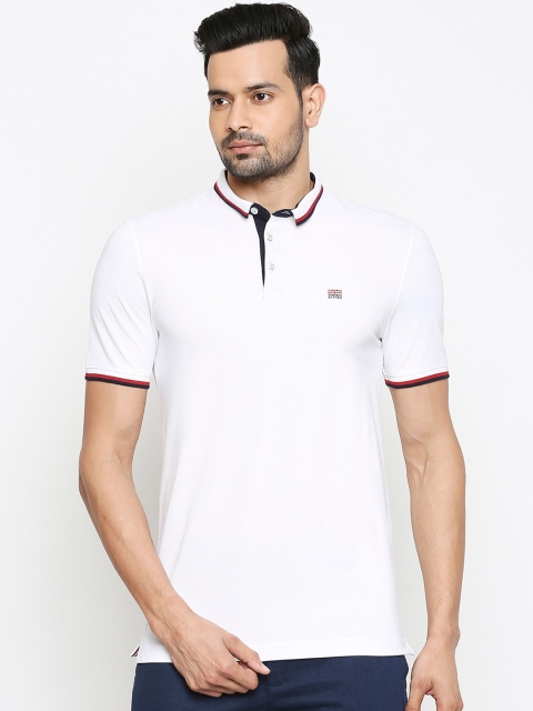 BYFORD by Pantaloons Men White Solid Slim Fit Polo Collar Pure Cotton T-shirt