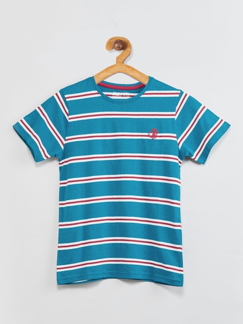 max Boys Blue & White Striped Round Neck T-shirt