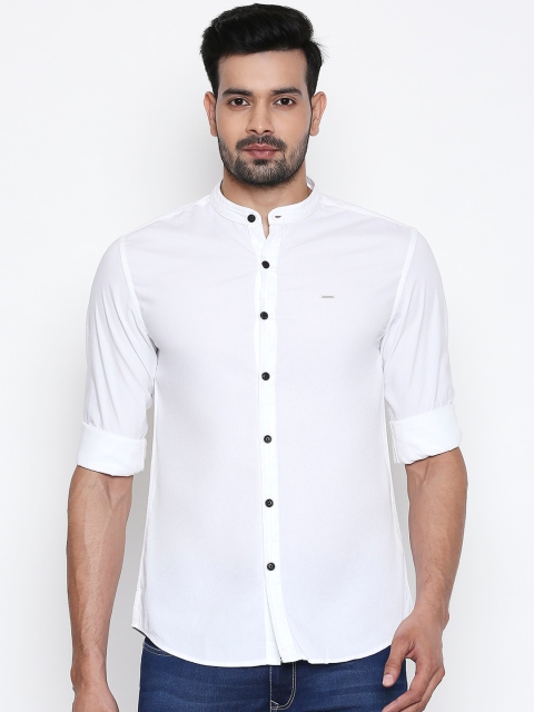 People Men White Slim Fit Solid Casual Shirt
