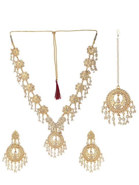 ANIKAS CREATION Gold-Plated White Stone-Studded Pearl Embellished Jadau Jewellery Set
ANIKAS CREATION Gold-Plated White Stone-Studded Pearl Embellished Jadau Jewellery Set