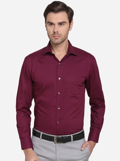 METAL Men Burgundy Slim Fit Solid Casual Shirt