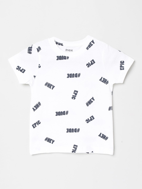 max Boys White Printed Cotton Round Neck Pure Cotton T-shirt