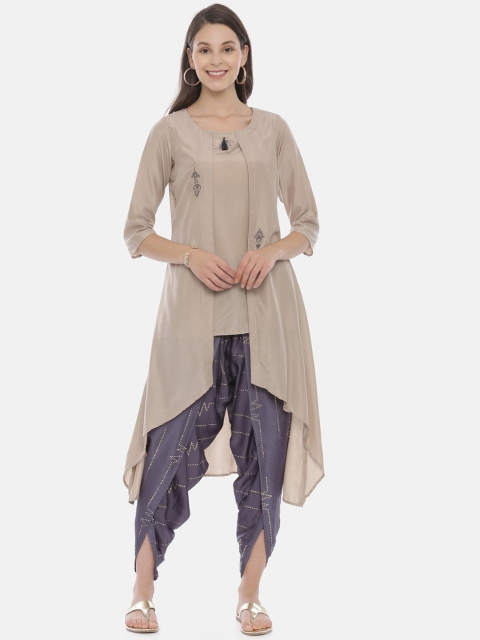 Neerus Women Grey Solid Kurti with Dhoti Pants